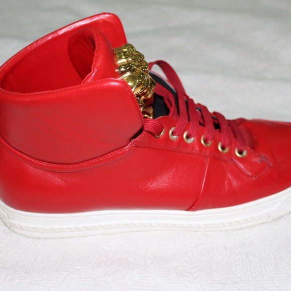 MENS VERSACE RED PALAZZO MEDUSA HIGH TOP SNEAKERS - Picture 6 of 11